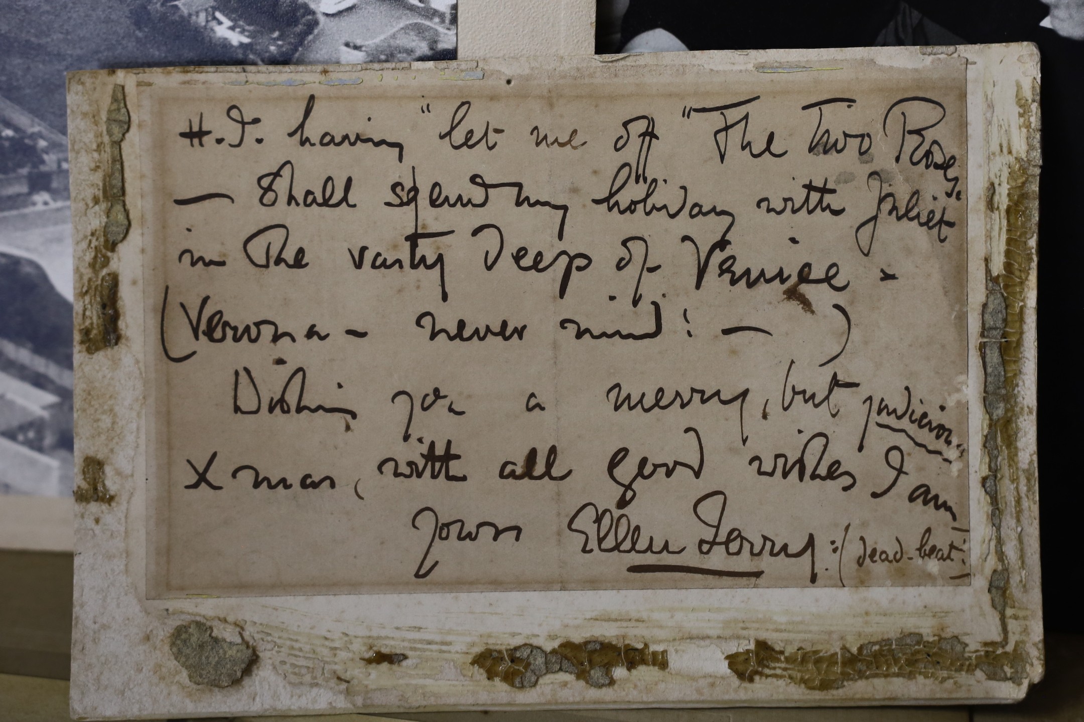 Lewes ephemera to include Lewes bonfire lithograph, numerous photographs, Southdown Dairies, also to include Ellen Terry amusing signed note